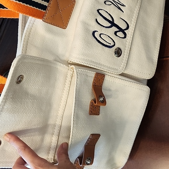 ‼️NWOT Pottery Barn White and Orange Seacliff Canvas Tote with Striped Handles - Picture 6 of 17